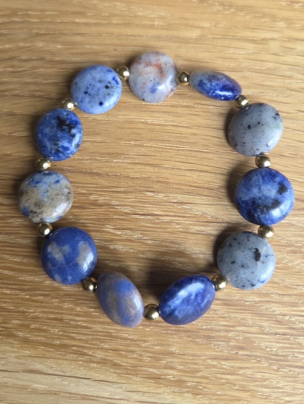 Blue Sodalite Coin Beads  Stretch Bracelet - Hand Crafted